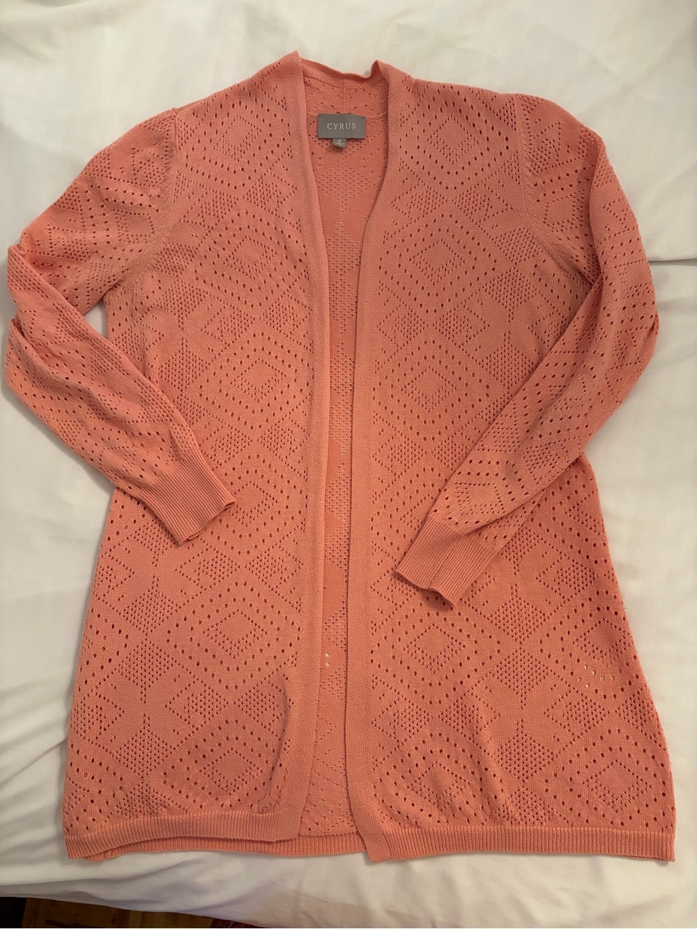 Cyrus Open-Front Pointelle Cardigan - Coral